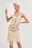 Sort Gatsby 1920'ernes flappekjole med pailletter og frynser