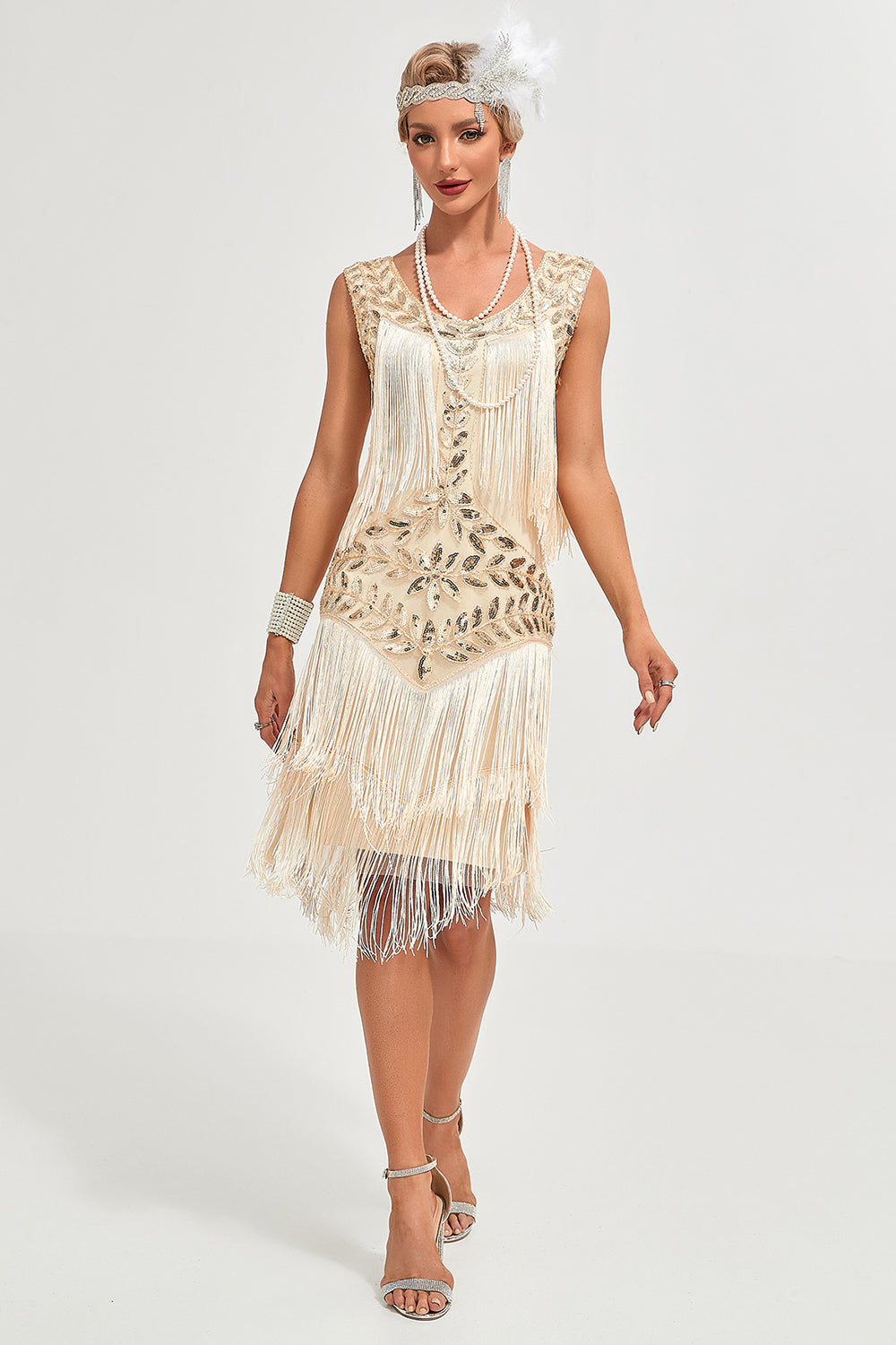 Sort Gatsby 1920'ernes flappekjole med pailletter og frynser
