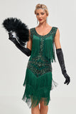 Sort Gatsby 1920'ernes flappekjole med pailletter og frynser