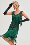 Sort Gatsby 1920'ernes flappekjole med pailletter og frynser