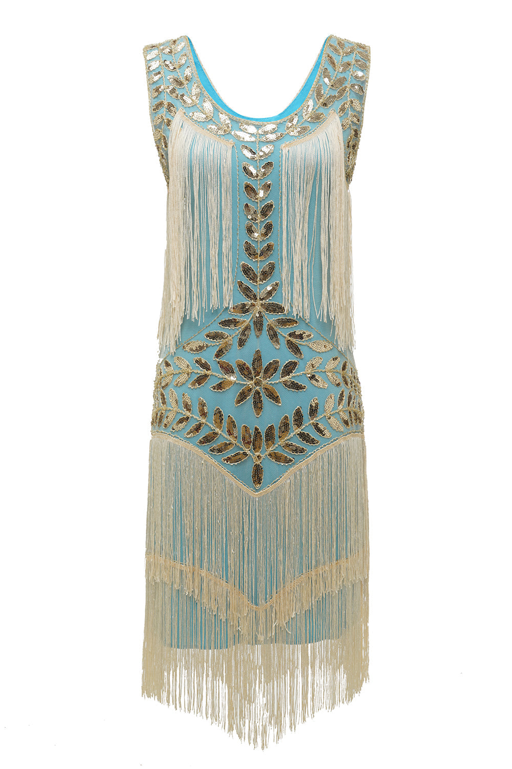 Sort Gatsby 1920'ernes flappekjole med pailletter og frynser