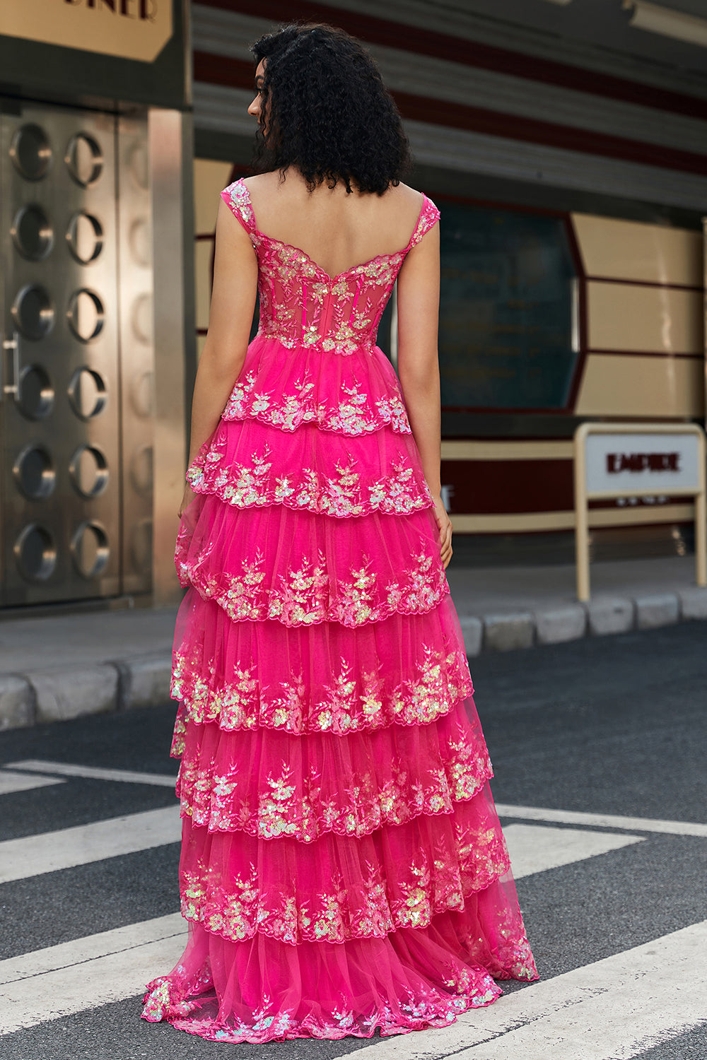 Trendy A Line Fra skulder Fuchsia Korset Gallakjole med delt front