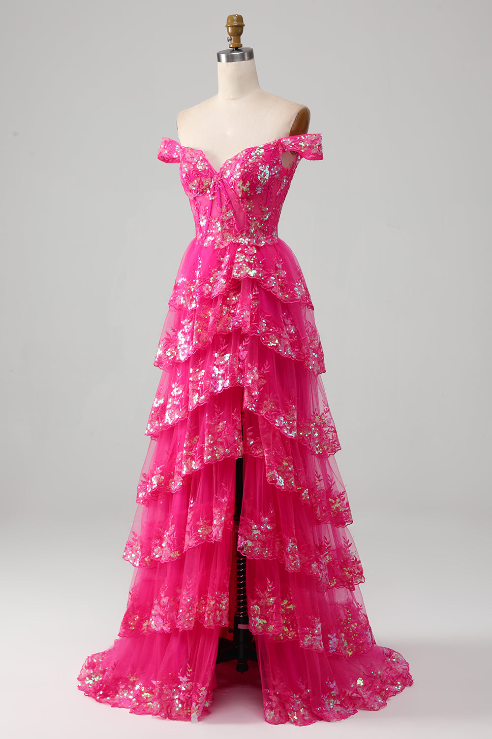 Fra skulder Fuchsia Gallakjole med pailletter