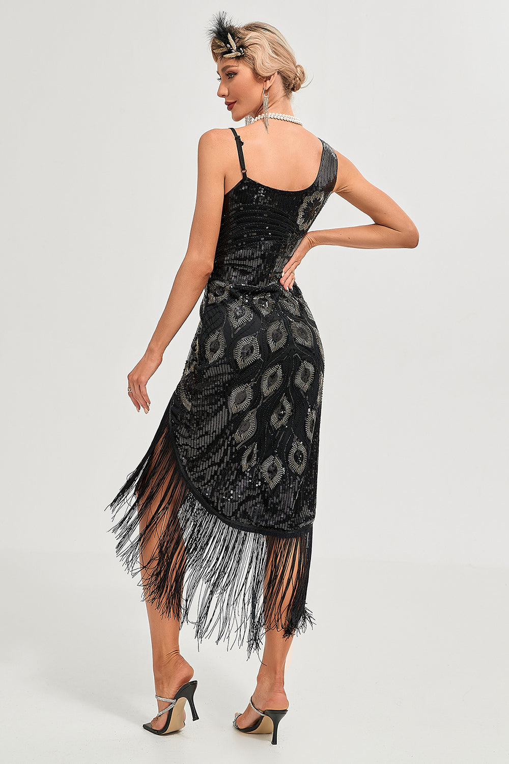 Sort Spaghetti Stropper Gatsby frynsede Flapper Kjole