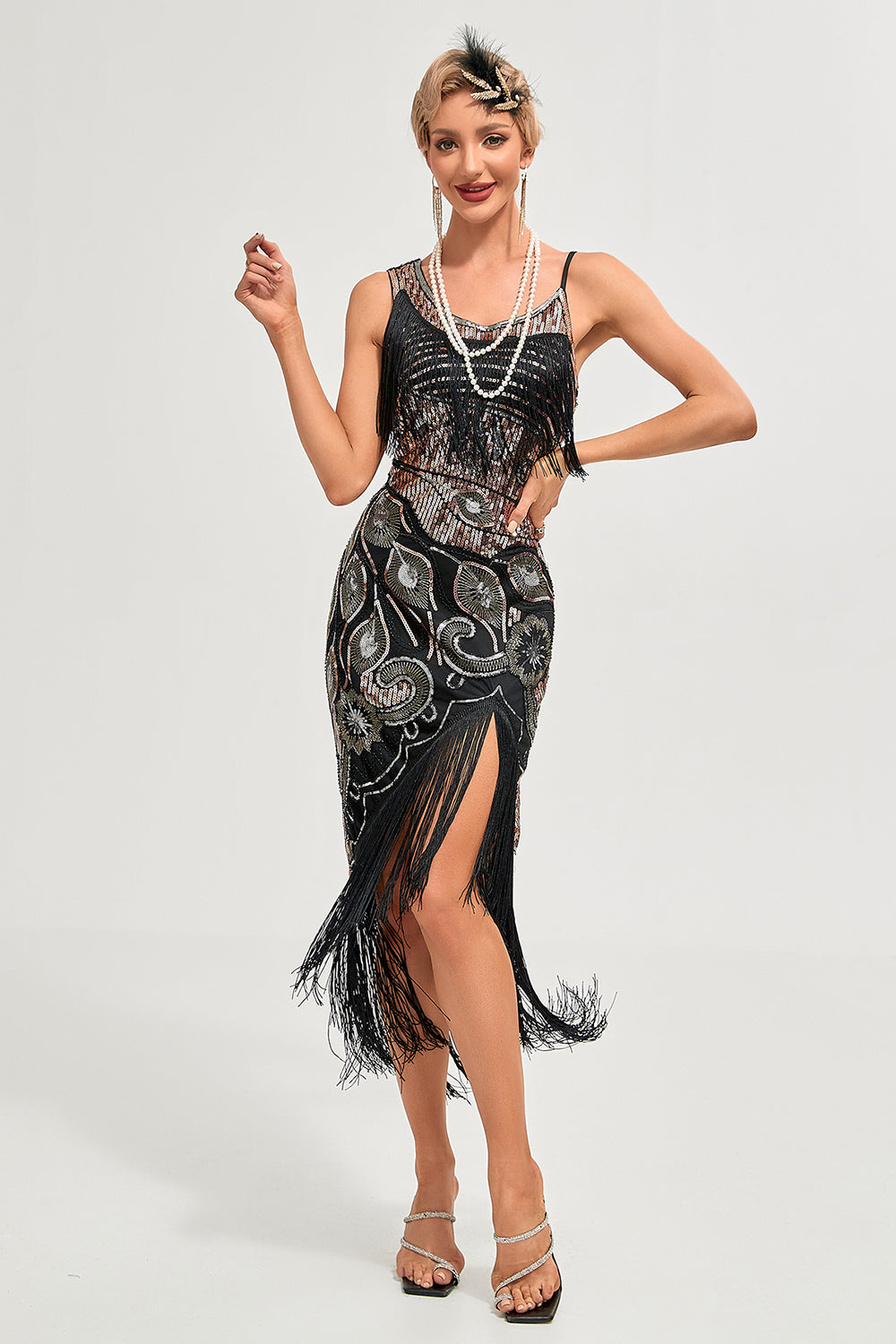 Sort Spaghetti Stropper Gatsby frynsede Flapper Kjole