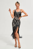 Sort Spaghetti Stropper Gatsby frynsede Flapper Kjole