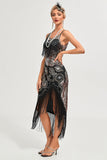 Sort Spaghetti Stropper Gatsby frynsede Flapper Kjole