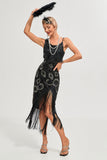Sort Spaghetti Stropper Gatsby frynsede Flapper Kjole