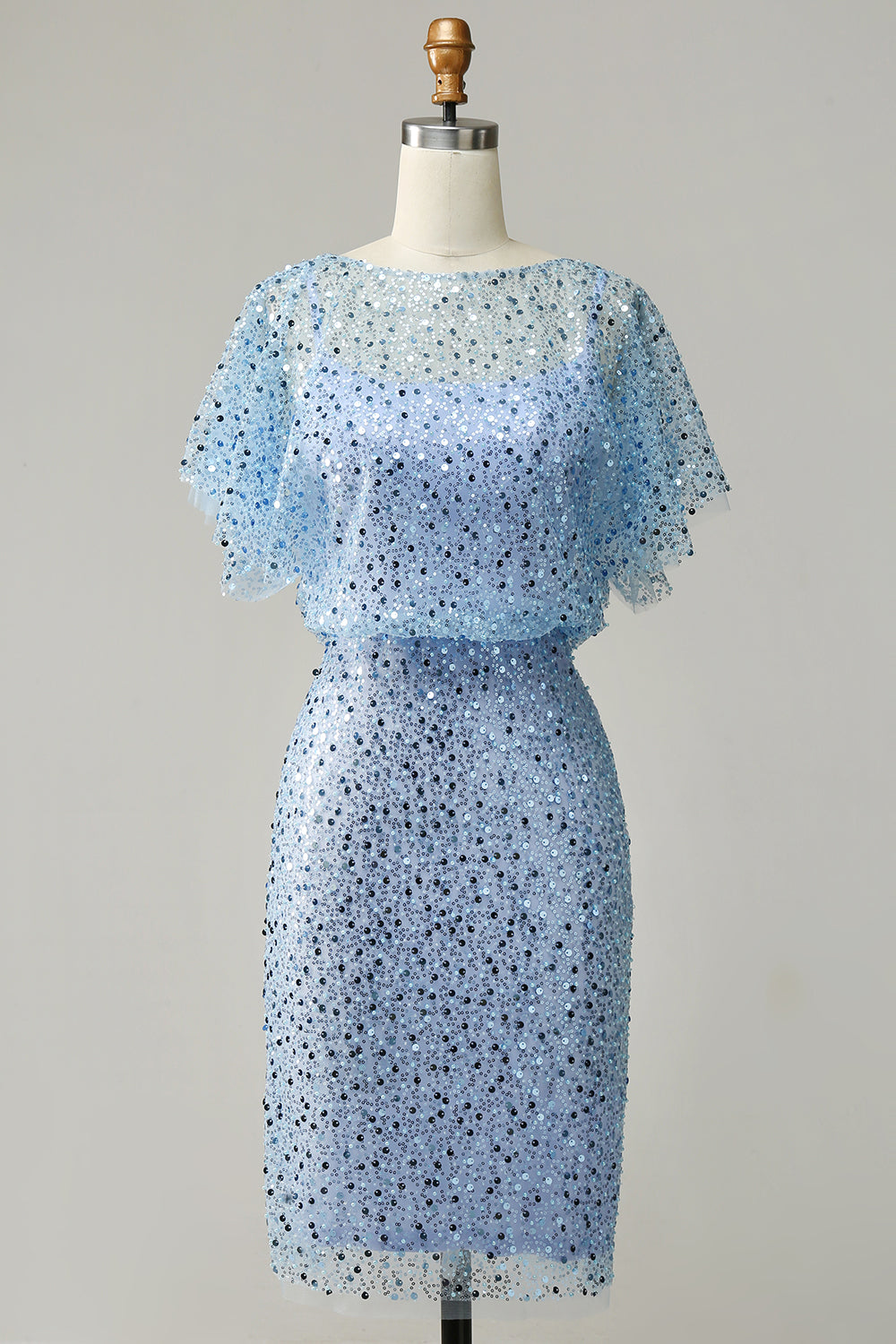 Gråblå pailletter bodycon cocktailkjole