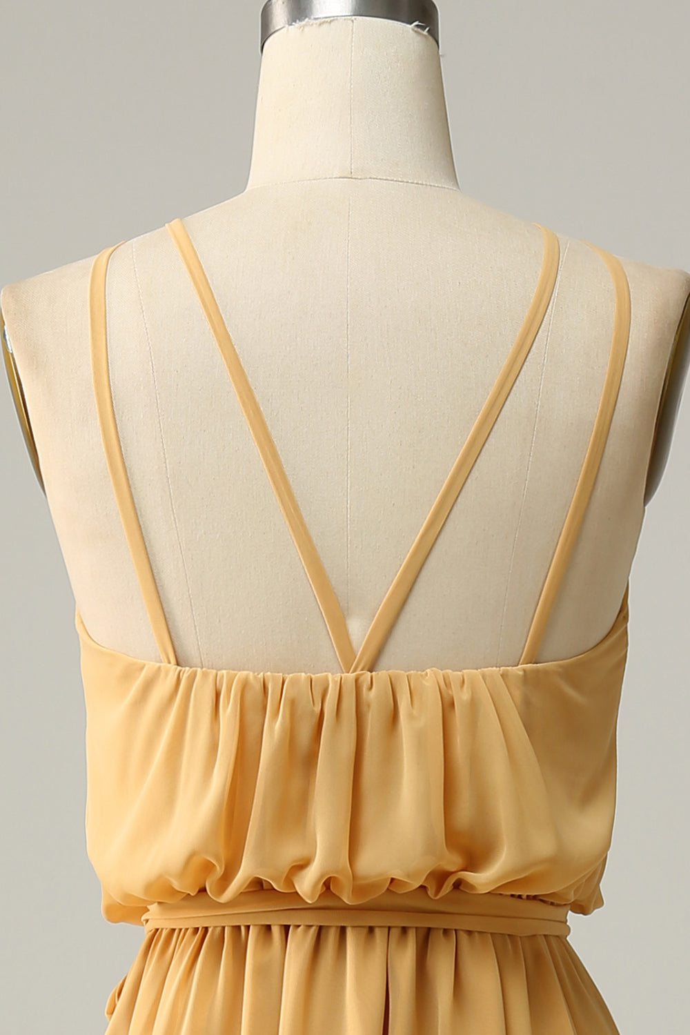 En Line Halter Yellow Long Brudepigekjole med Bowknot