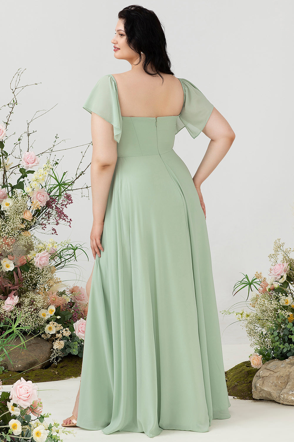 Off the Shoulder Plus size brudepigekjole med slids