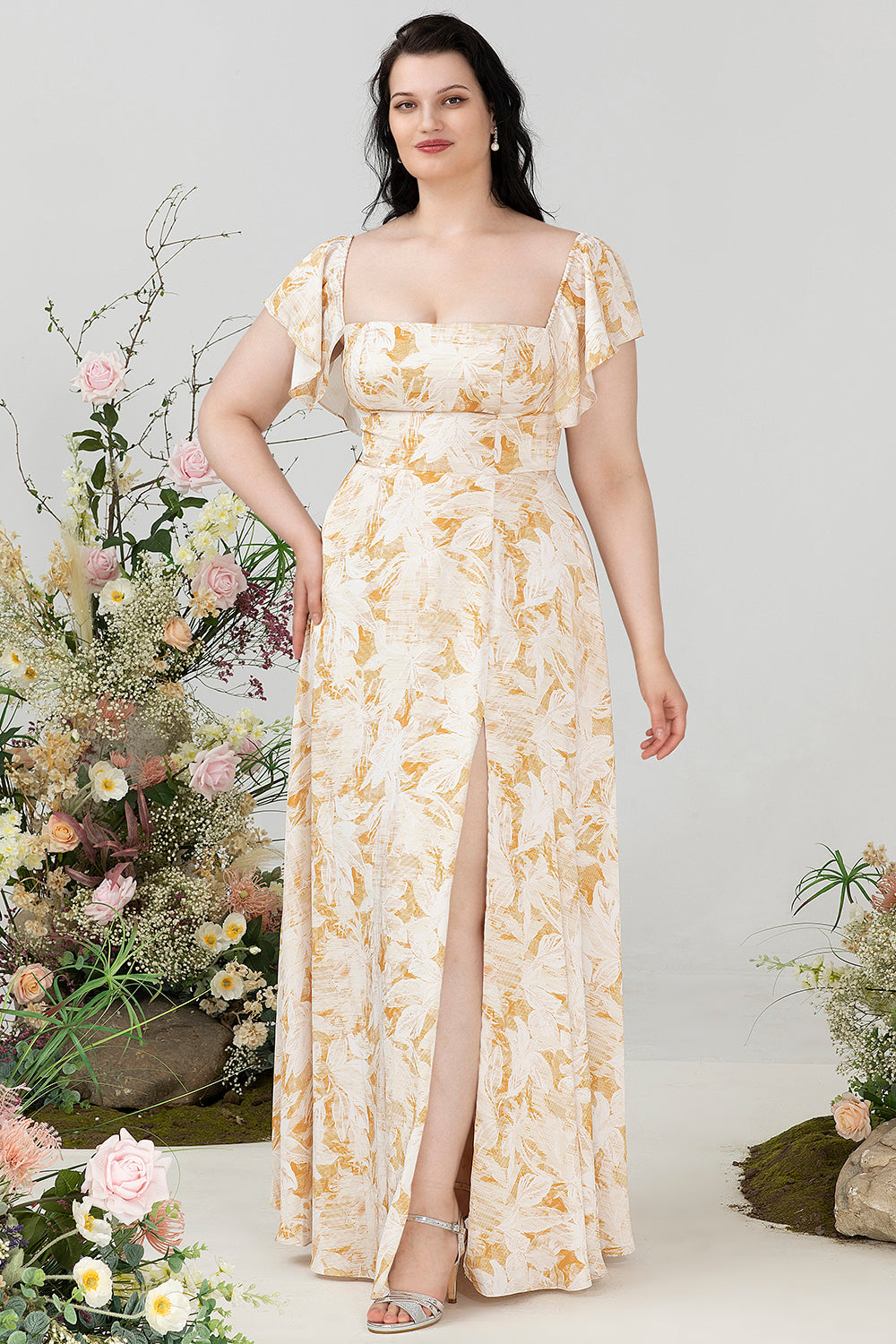 Off the Shoulder Plus size brudepigekjole med slids