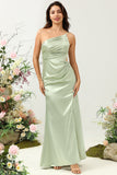 One Shoulder Satin Ruffles Brudegæstekjole med slids