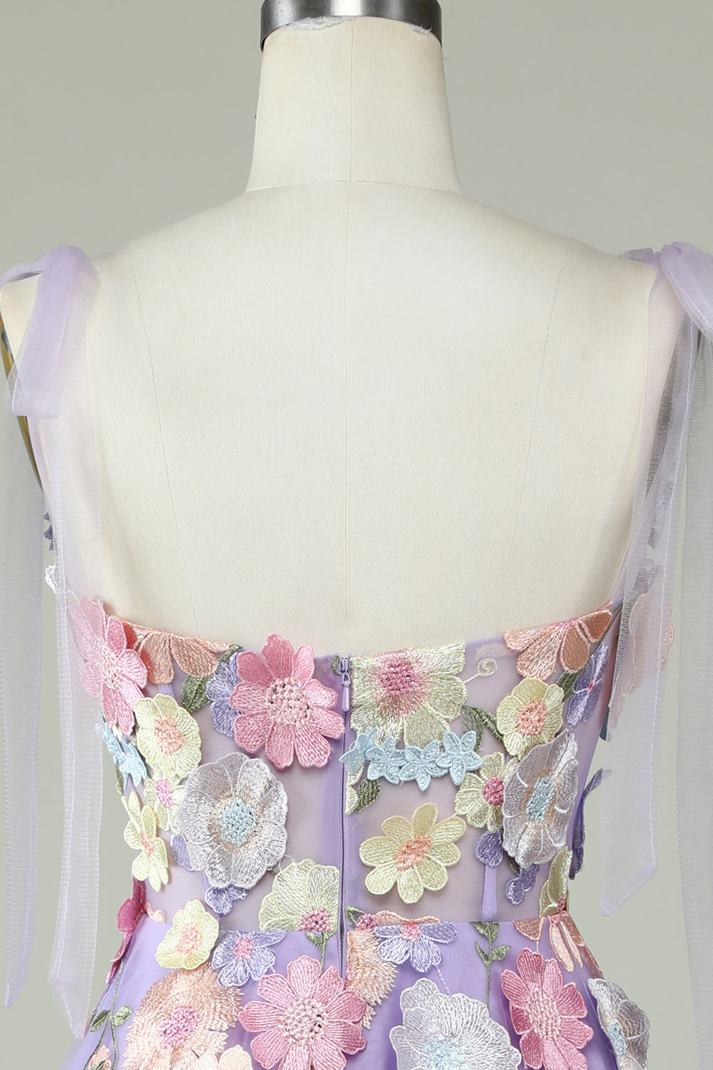 A Line Spaghetti Straps Lilla Tea Længde Prom Dress med 3D Blomster