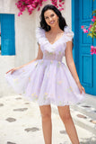 Sød A Line Lavendel Off the Shoulder Corset Homecoming Dress med flæser