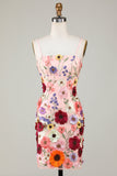 Skede Spaghetti Stropper Blush Homecoming Kjole med 3D Blomster