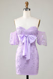 Bodycon Sweetheart Lilla Kort Homecoming Kjole med Bowknot