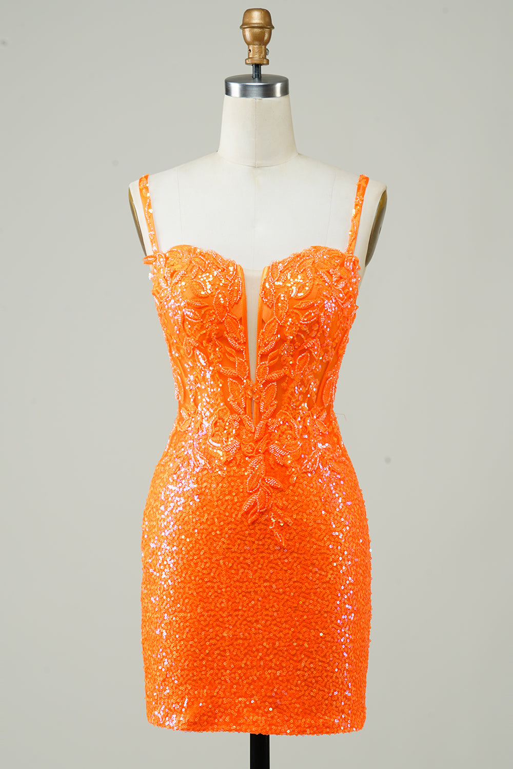 Glitter orange stram homecoming kjole med perler