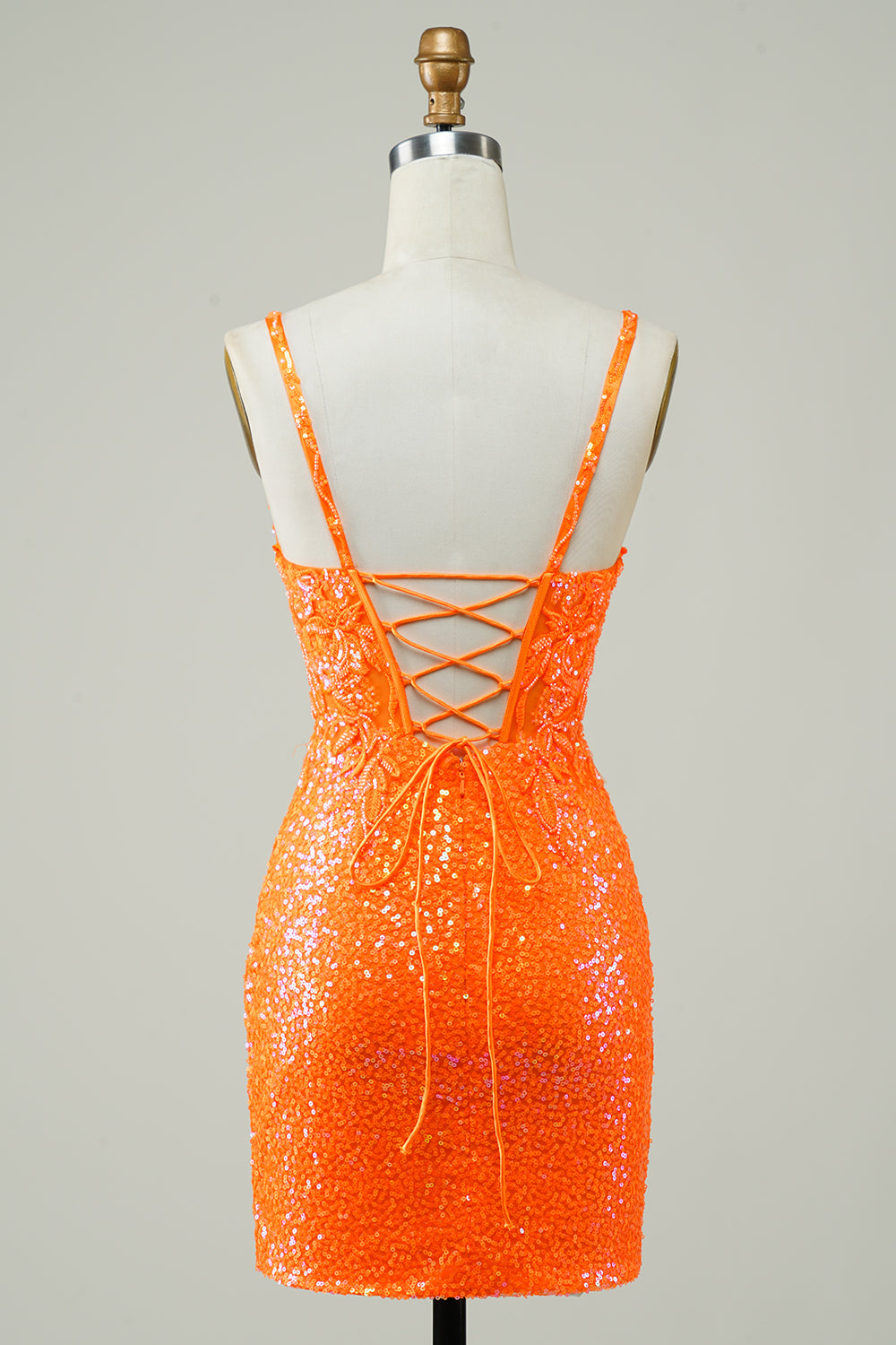 Glitter orange stram homecoming kjole med perler
