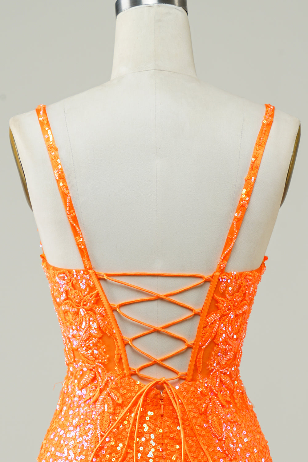 Glitter orange stram homecoming kjole med perler