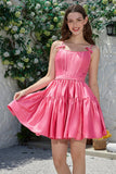 Stilfulde A-Line Spaghetti Straps Fuchsia Kort Homecoming Kjole med Bowknot