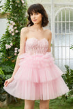 A-Line Sweetheart Pink Kort Hjemkomst Kjole