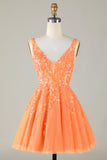 Sparkly Orange A Line Glitter Homecoming Kjole med pailletter