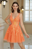 Orange A Line Glitter Homecoming Kjole med pailletter