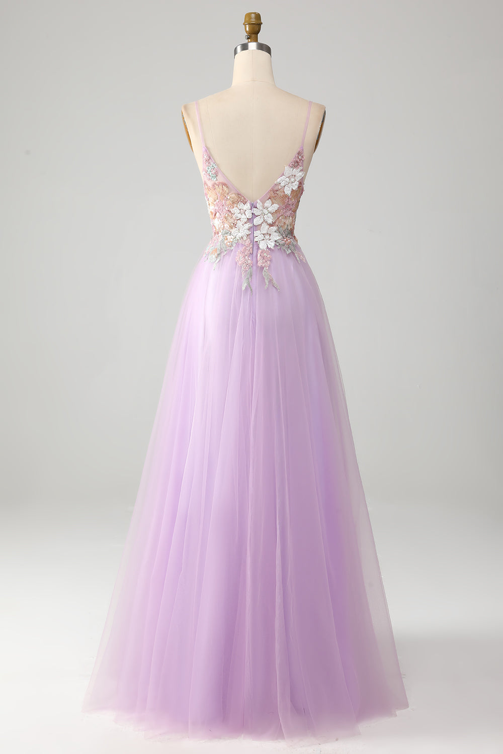 Glitter A-Line Spaghetti Straps Lilac Lang gallakjole med blomster