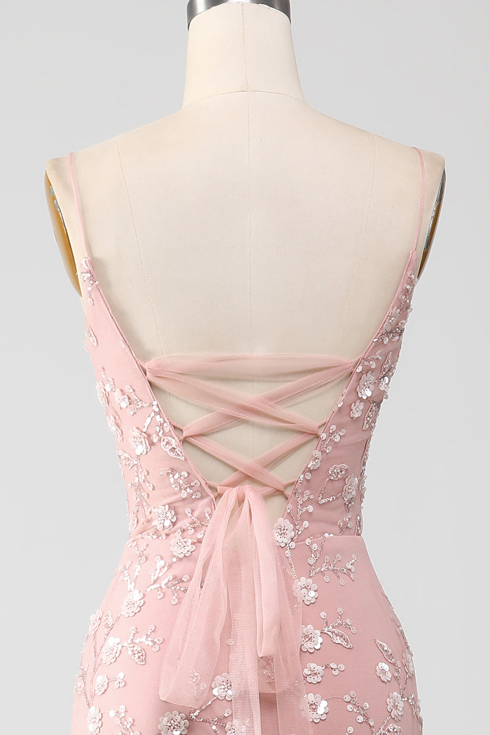 Havfrue Blush Spaghetti Straps gallakjole med applikationer