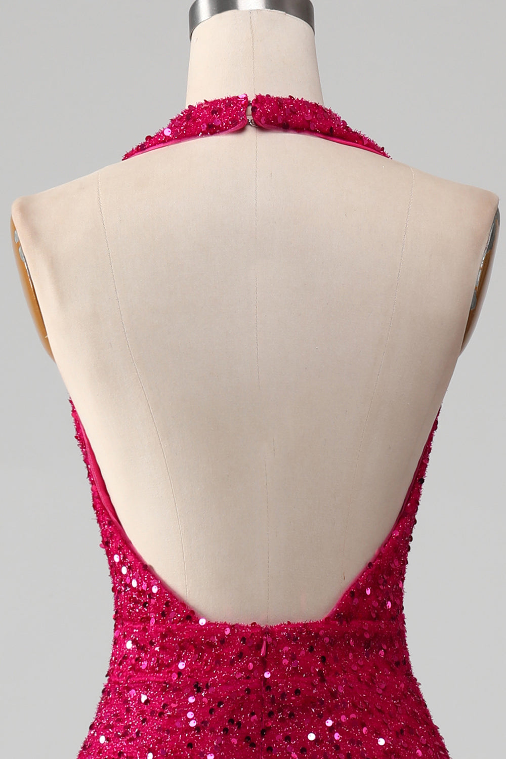 Fuchsia Havfrue Halter Paillet gallakjole med slids