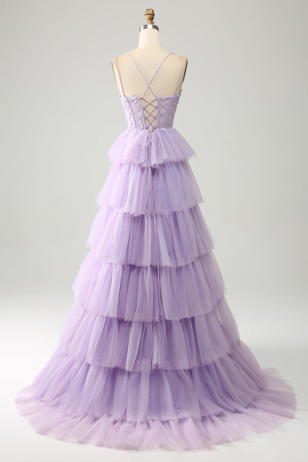 Lilac Tyl lagdelt Prinsesse korset gallakjole med applikationer