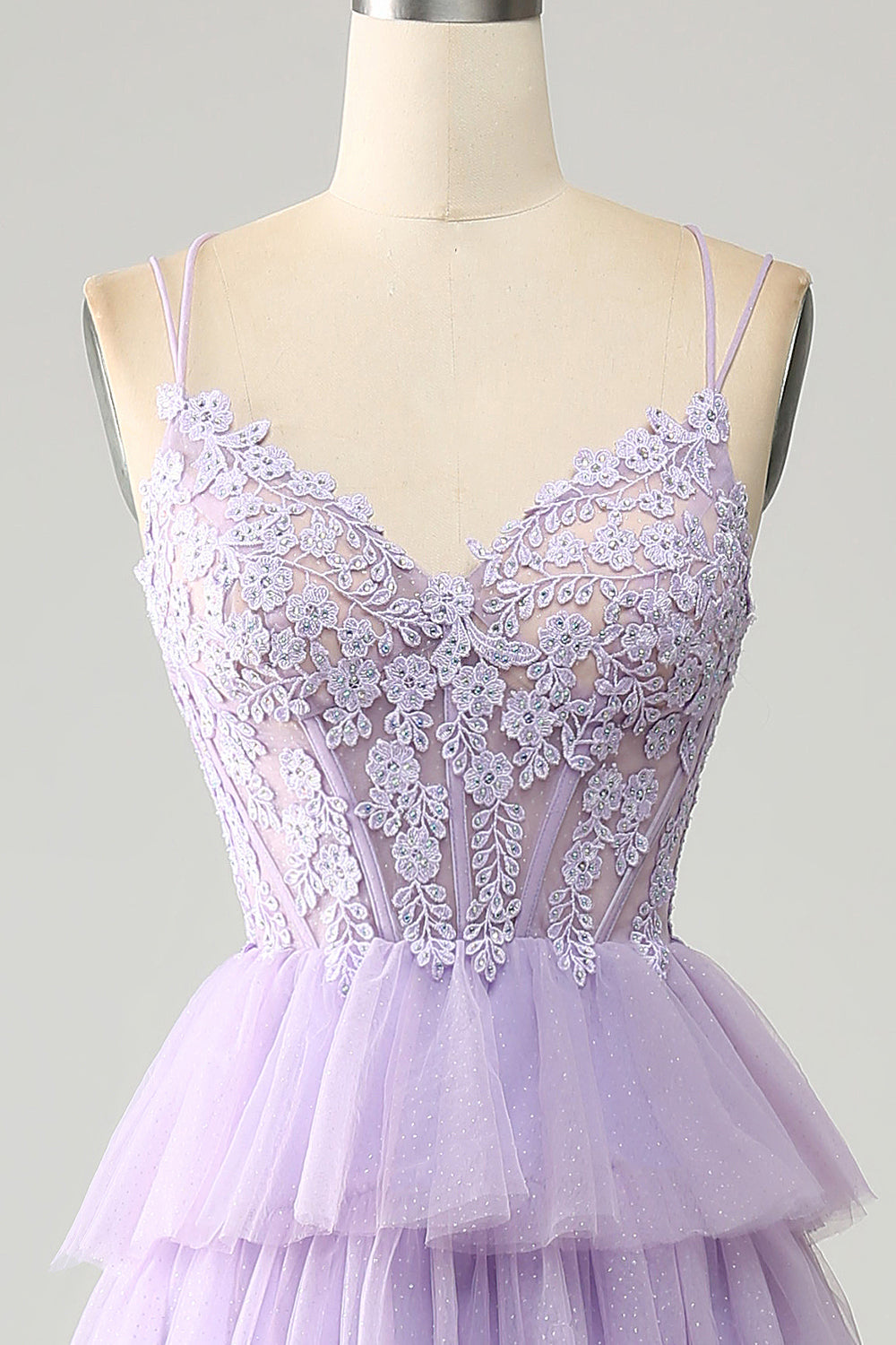 Lilac Tyl lagdelt Prinsesse korset gallakjole med applikationer
