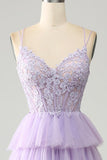 Lilac Tyl lagdelt Prinsesse korset gallakjole med applikationer