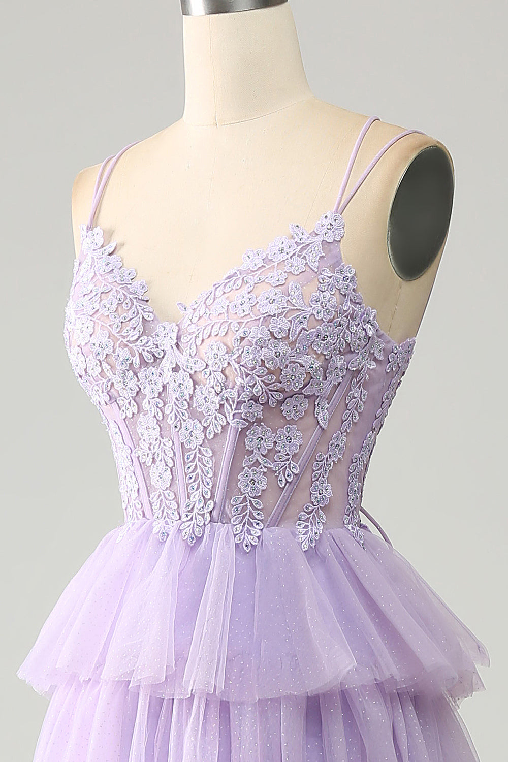 Lilac Tyl lagdelt Prinsesse korset gallakjole med applikationer