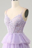 Lilac Tyl lagdelt Prinsesse korset gallakjole med applikationer