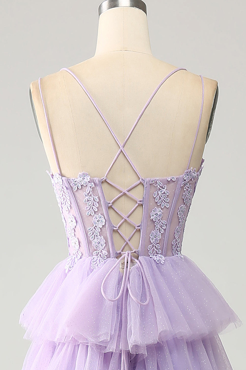 Lilac Tyl lagdelt Prinsesse korset gallakjole med applikationer