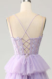 Lilac Tyl lagdelt Prinsesse korset gallakjole med applikationer
