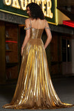 Glitrende ruched spaghetti stropper Beaded metallisk gallakjole med slids