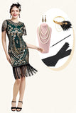Pailletter grøn glitter flapper kjole med tilbehør fra 1920'erne