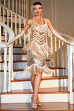 Champagne Sequined Fringed 1920'erne Gatsby kjole med tilbehør sæt