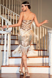 Champagne Sequined Fringed 1920'erne Gatsby kjole med tilbehør sæt