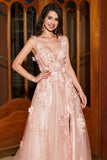 Blush Appliques A Line Spaghetti Straps Prom Dress med tilbehør