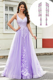 Lilac A Line Appliques Long Prom Dress med tilbehør