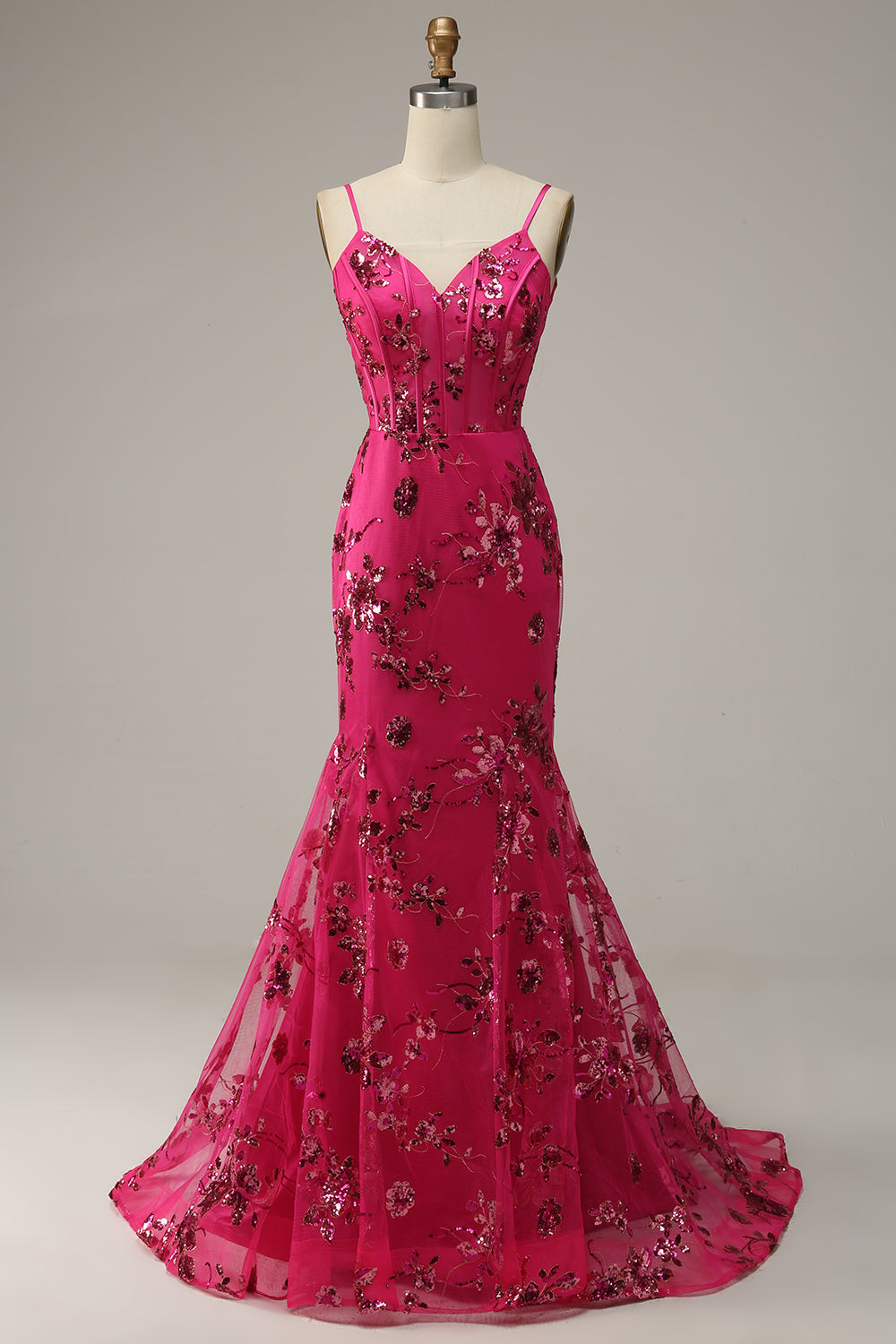 Hot Pink Pailletter Print Havfrue Prom Kjole