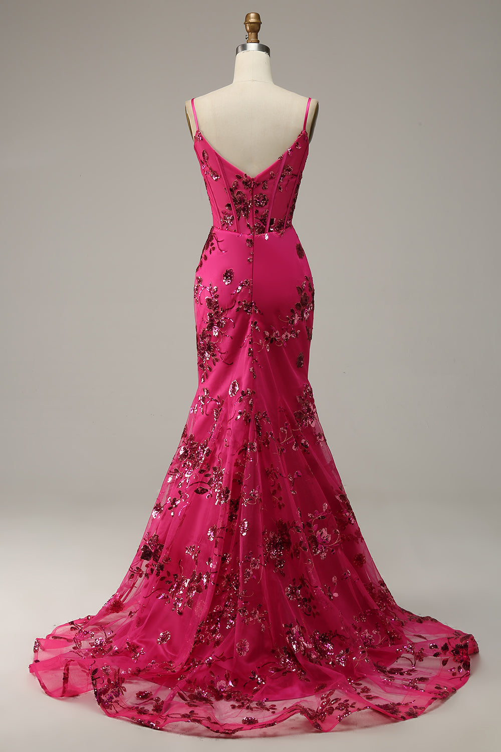Hot Pink Pailletter Print Havfrue Prom Kjole