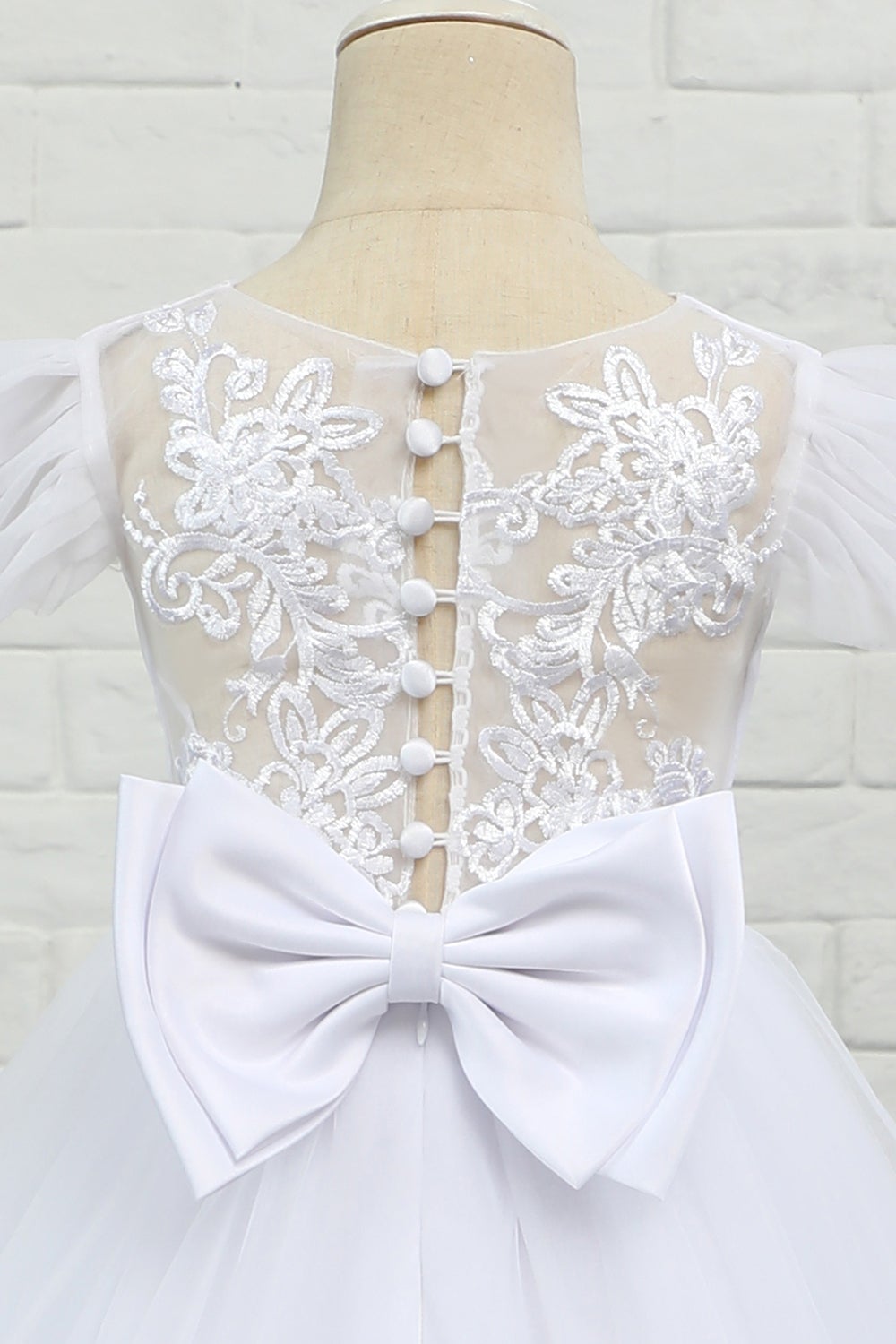 Hvid tyl gulv længde blomst pige kjole