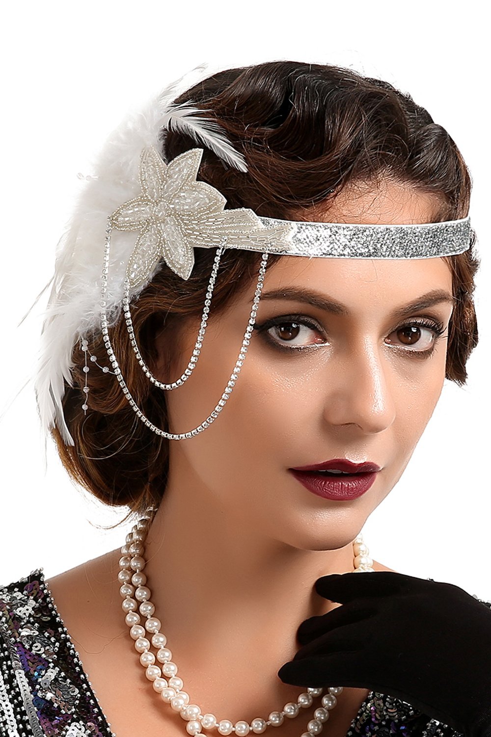 1920'erne Sort og Guld Feather Beaded Pandebånd
