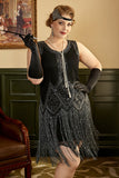 Sort Plus Size 1920s Flapper Kjole Med Kvast