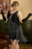 Sort Plus Size 1920s Flapper Kjole Med Kvast